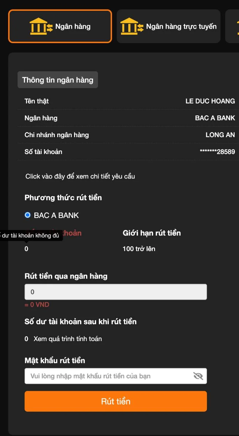 Bước 3: Thực hiện thao tác rút tiền Bước 3: Thực hiện thao tác rút tiền